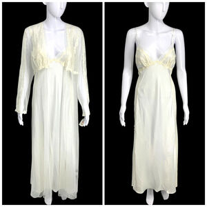 Vtg NEW Jonquil x Diane Samandi Neiman Marcus Sz L Sheer Peignoir Set Gown Robe